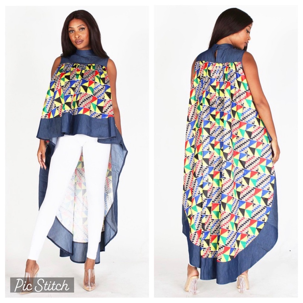 Eien Denim Print Hi-low Top